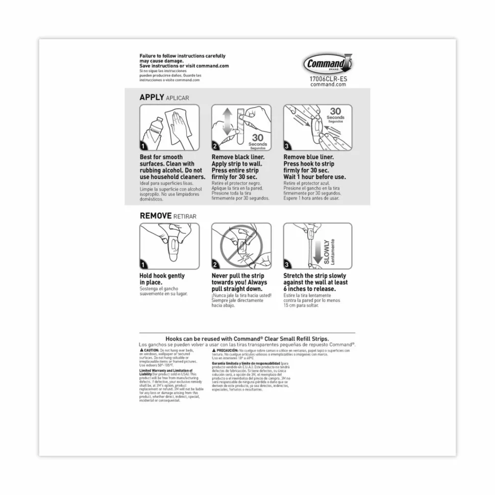Command Mini Wall Hooks, 6 Command Hooks, 8 Command Strips, Damage Free Hanging of Dorm Room Decorations, Clear