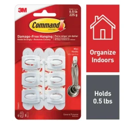 Command Mini White Hooks with White Strips