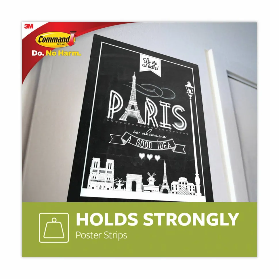 Command Poster Strip Pairs, Holds Up to 1 lb, 1.63" x 2.75", White, 256/Pack
