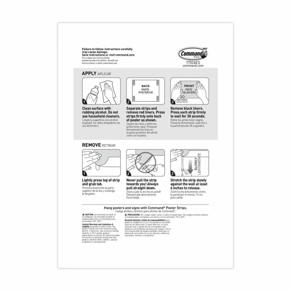 Command Poster Strip Pairs, Holds Up to 1 lb, 1.63" x 2.75", White, 256/Pack