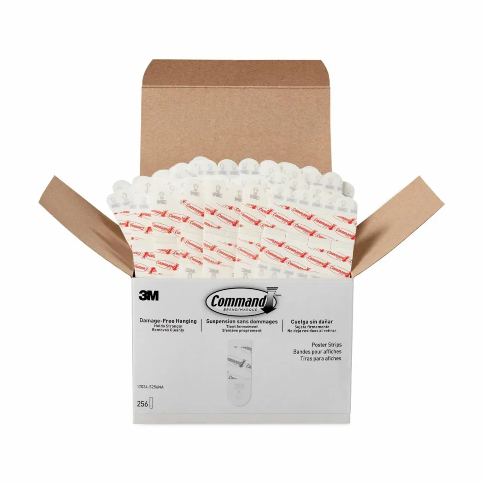 Command Poster Strip Pairs, Holds Up to 1 lb, 1.63" x 2.75", White, 256/Pack