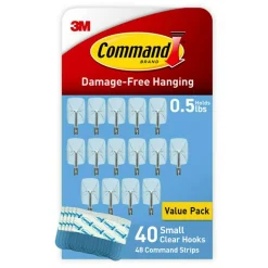 Command Small Wire Hooks, 40 Hooks, 48 Clear Adhesive Strips, Damage Free Hanging Picture Hangers, No Tools Wall Hanging Strips For Living Spaces