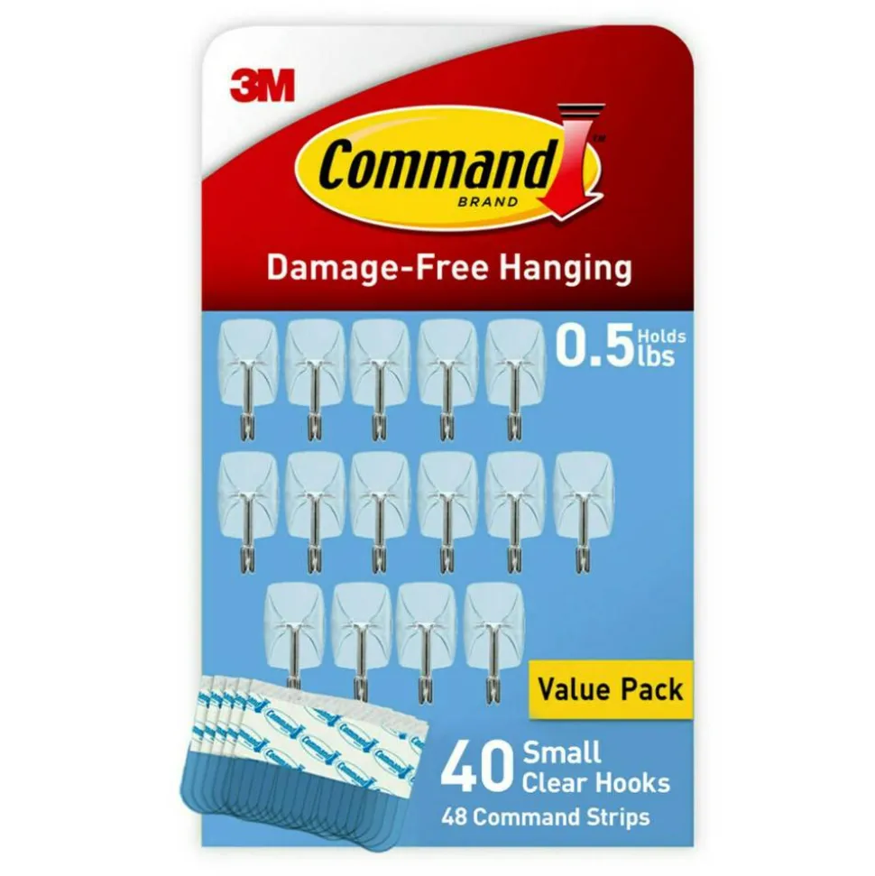 Command Small Wire Hooks, 40 Hooks, 48 Clear Adhesive Strips, Damage Free Hanging Picture Hangers, No Tools Wall Hanging Strips For Living Spaces