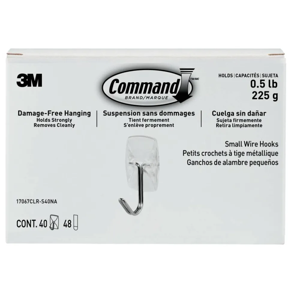 Command Small Wire Hooks, 40 Hooks, 48 Clear Adhesive Strips, Damage Free Hanging Picture Hangers, No Tools Wall Hanging Strips For Living Spaces
