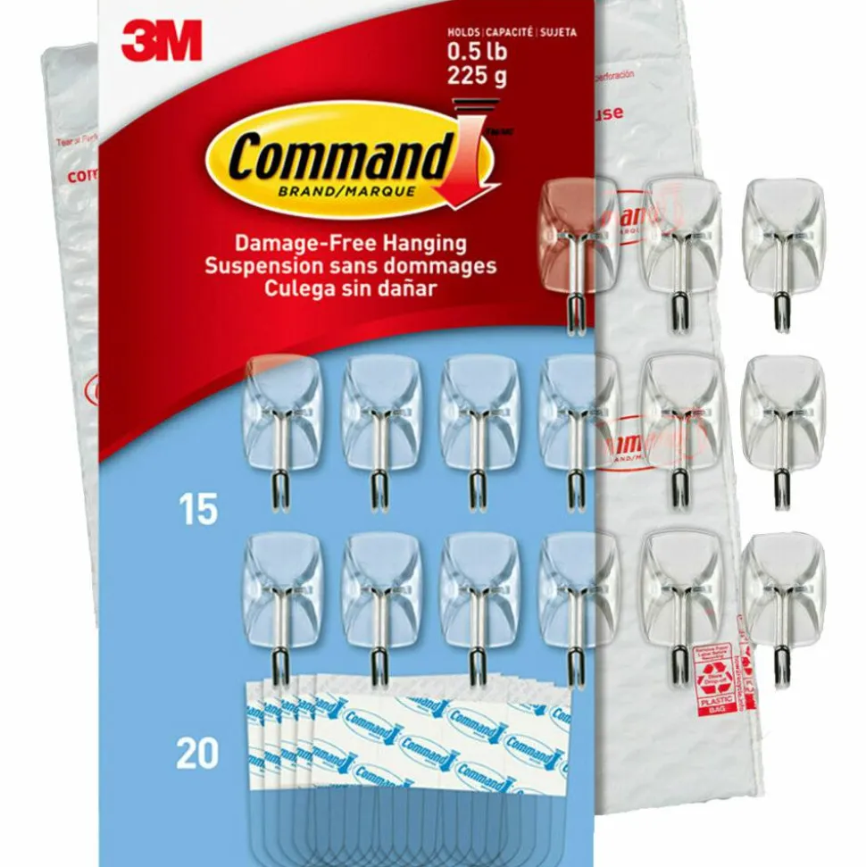 Command Small Wire Hooks, 15 Hooks, 20 Clear Adhesive Strips, Damage Free Hanging Picture Hangers, No Tools Wall Hanging Strips For Living Spaces