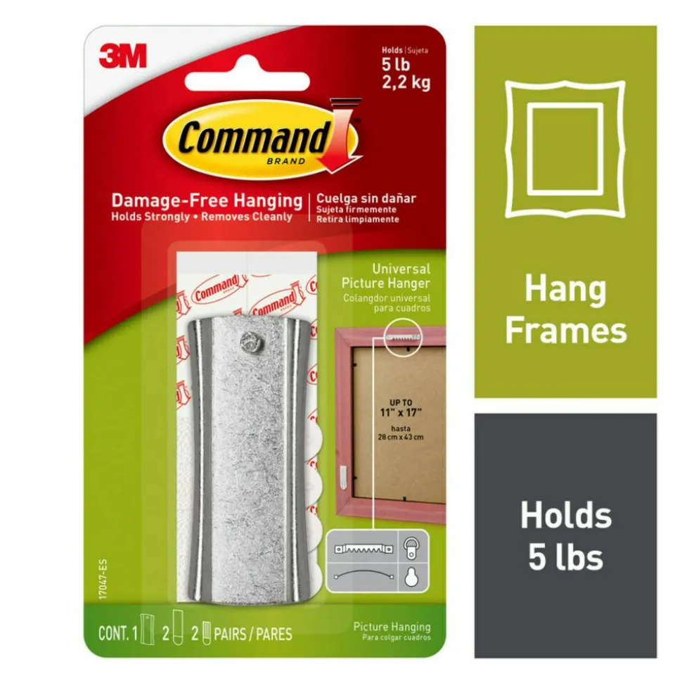 Command Sticky Nail Sawtooth Hanger, 1 Hook, 2 Large, 4 Mini White Adhesive Strips, Damage Free Hanging Picture Hangers, No Tools Wall Hanging Strips