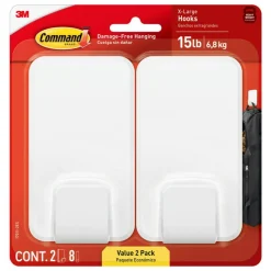 Command X-Large Hooks, 2 Hooks, 8 White Adhesive Strips, Damage Free Hanging Picture Hangers, No Tools Wall Hanging Strips For Living Spaces