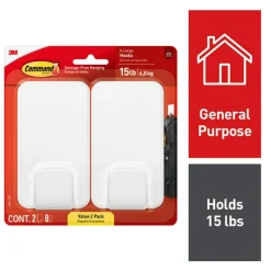 Command X-Large Hooks, 2 Hooks, 8 White Adhesive Strips, Damage Free Hanging Picture Hangers, No Tools Wall Hanging Strips For Living Spaces