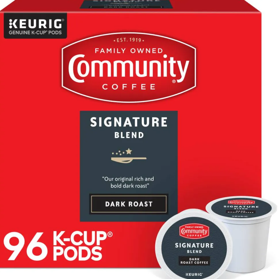 Community Coffee Keurig Single Serve K-Cup Pods, Signature Blend, Dark Roast, Box Of 96 Pods