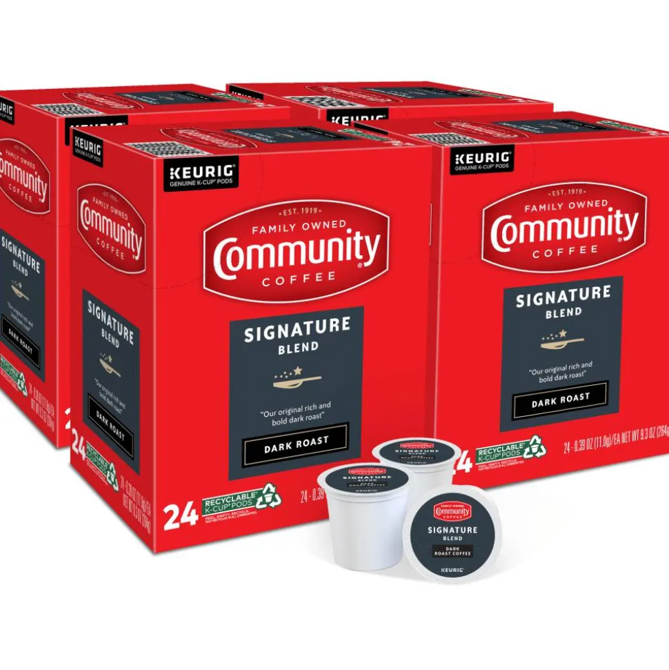 Community Coffee Keurig Single Serve K-Cup Pods, Signature Blend, Dark Roast, Box Of 96 Pods