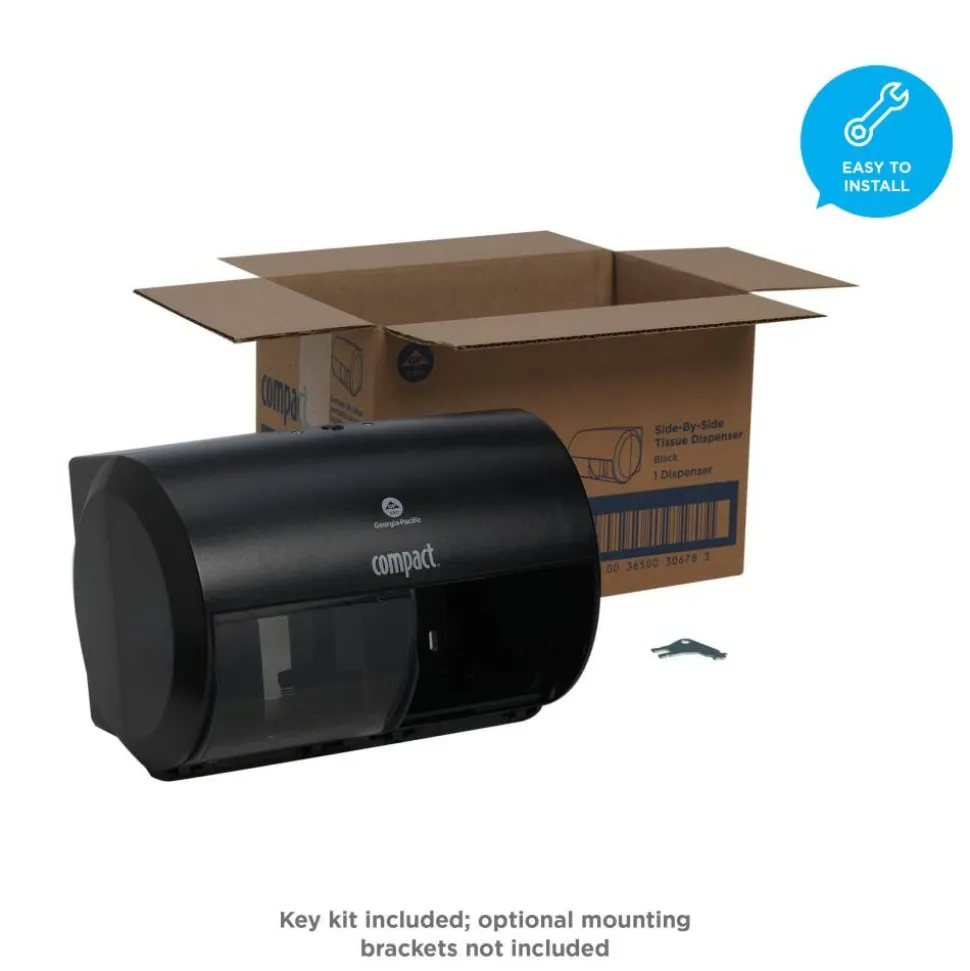 Compact by GP PRO, 2-Roll Side-by-Side Coreless High-Capacity Toilet Paper Dispenser, 56784A, 10.12" x 6.75" x 7.12", Black, 1 Dispenser