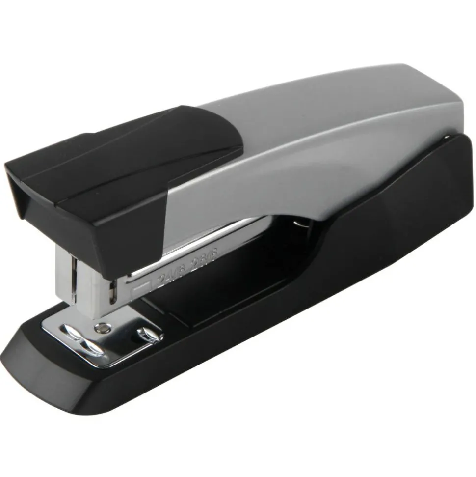 Compact Half-Strip Metal Desktop Stapler, 20 Sheets Capacity, Silver