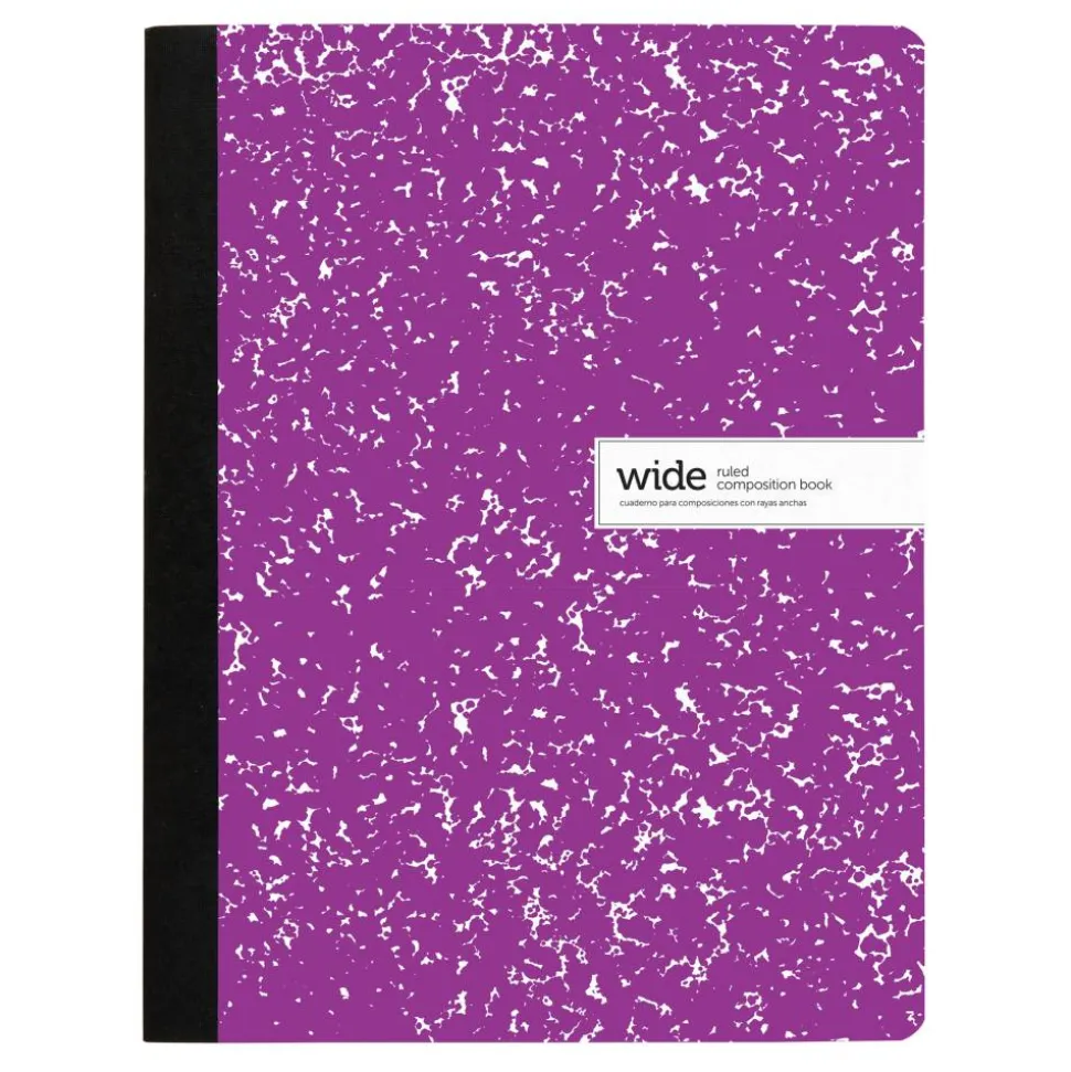 Composition Notebook, 9-3/4" x 7-1/2", Wide Ruled, 100 Sheets, Purple/White