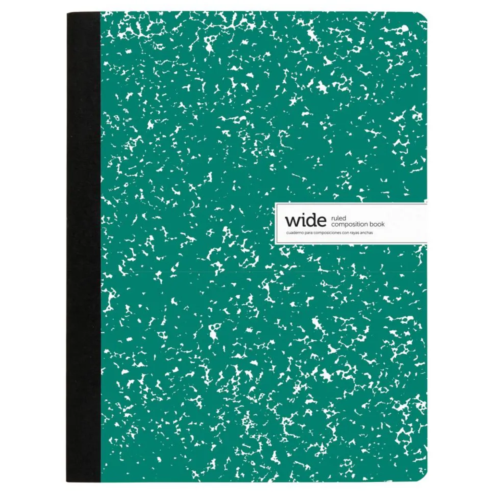 Composition Notebook, 9-3/4" x 7-1/2", Wide Ruled, 100 Sheets, Green/White