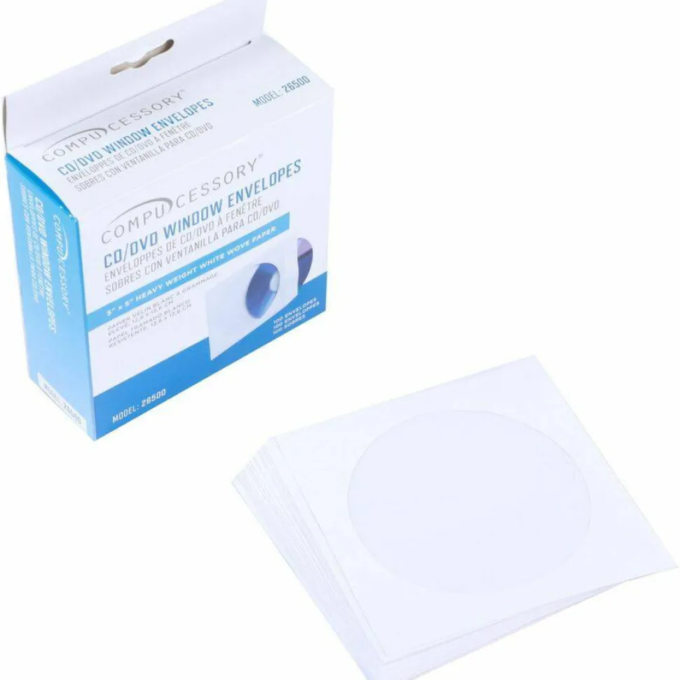 Compucessory CD/DVD White Window Envelopes - CD/DVD - 5" Width x 5" Length - 100 / Box - White