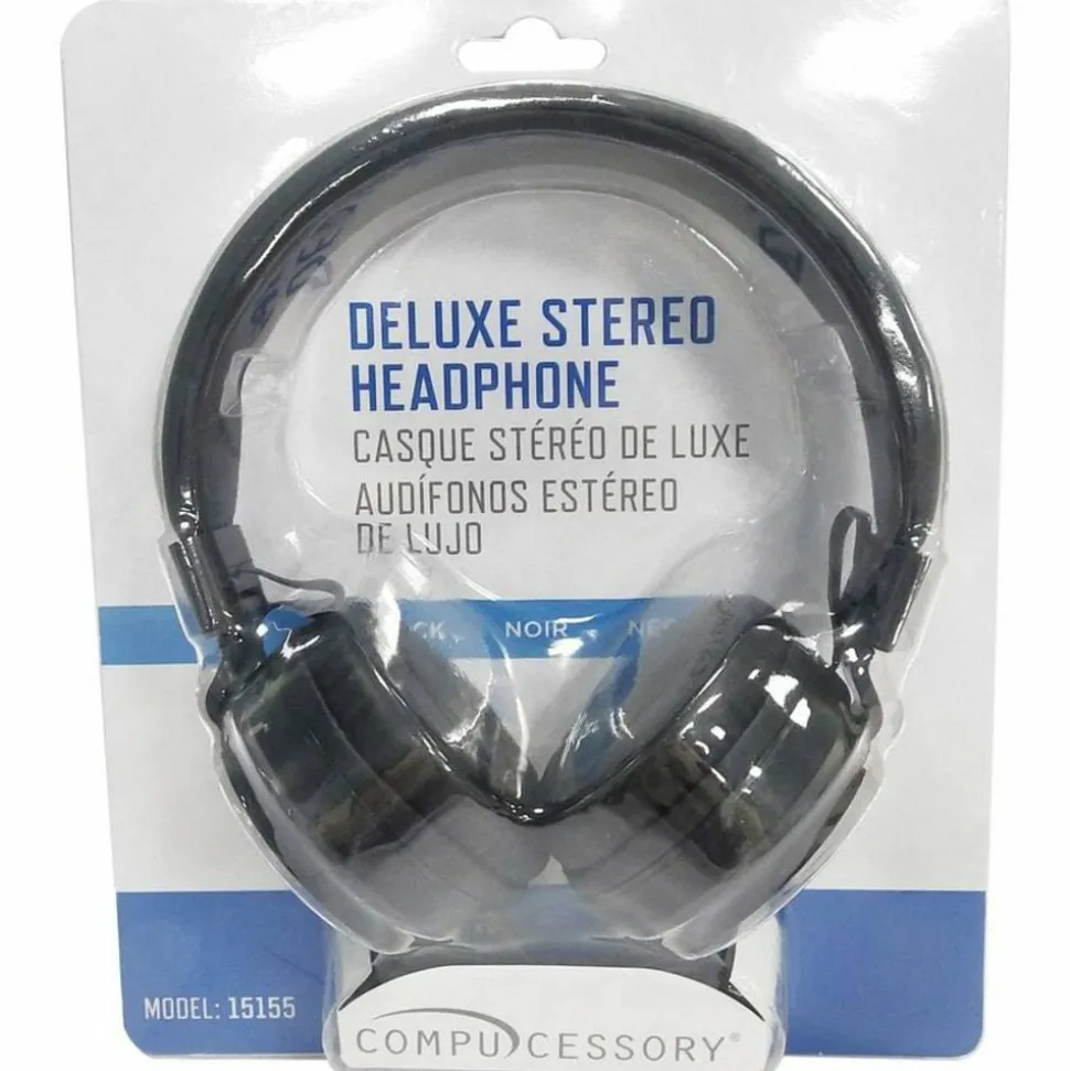 Compucessory Deluxe Stereo Headphones - Stereo - Black - Mini-phone (3.5mm) - Wired - 32 Ohm - 20 Hz 20 kHz - 15155