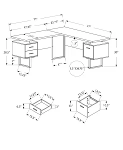 Computer Desk, Home Office, Corner, Left, Right Set-up, Storage Drawers, 70"L, L Shape, Work, Laptop, Grey Laminate, Grey Metal, Contemporary, Modern