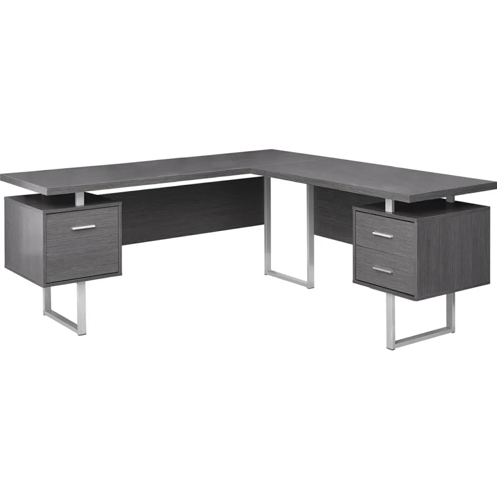 Computer Desk, Home Office, Corner, Left, Right Set-up, Storage Drawers, 70"L, L Shape, Work, Laptop, Grey Laminate, Grey Metal, Contemporary, Modern