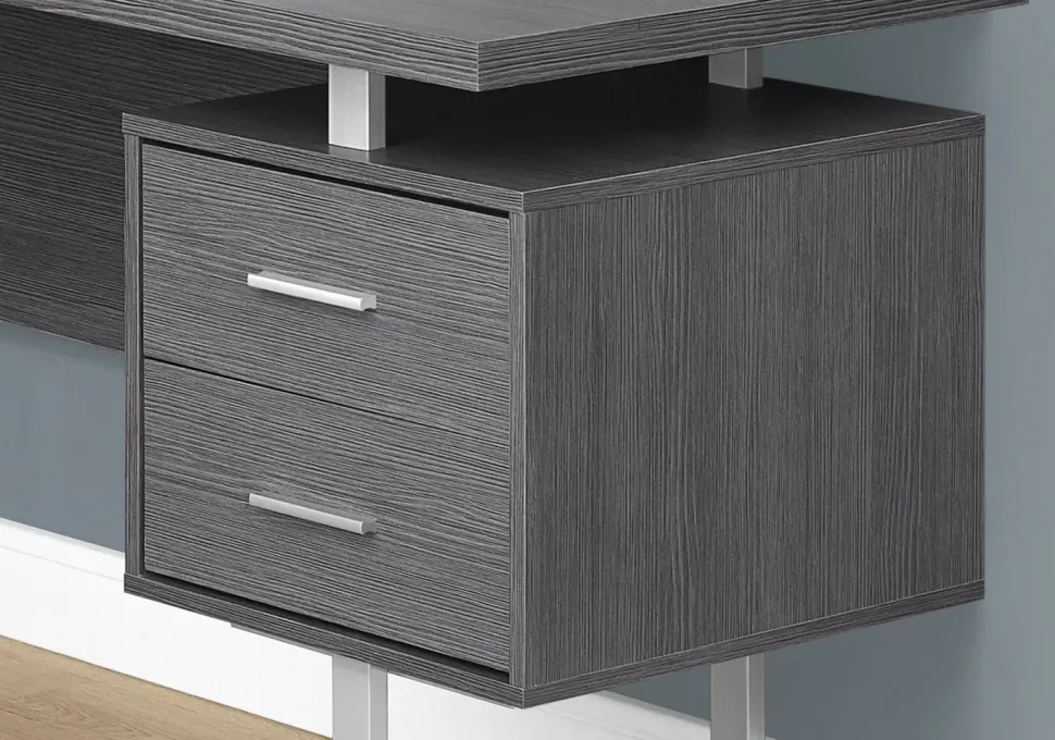 Computer Desk, Home Office, Corner, Left, Right Set-up, Storage Drawers, 70"L, L Shape, Work, Laptop, Grey Laminate, Grey Metal, Contemporary, Modern
