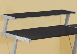 Computer Desk, Home Office, Corner, L Shape, Work, Laptop, Brown Laminate, Grey Metal, Contemporary, Modern