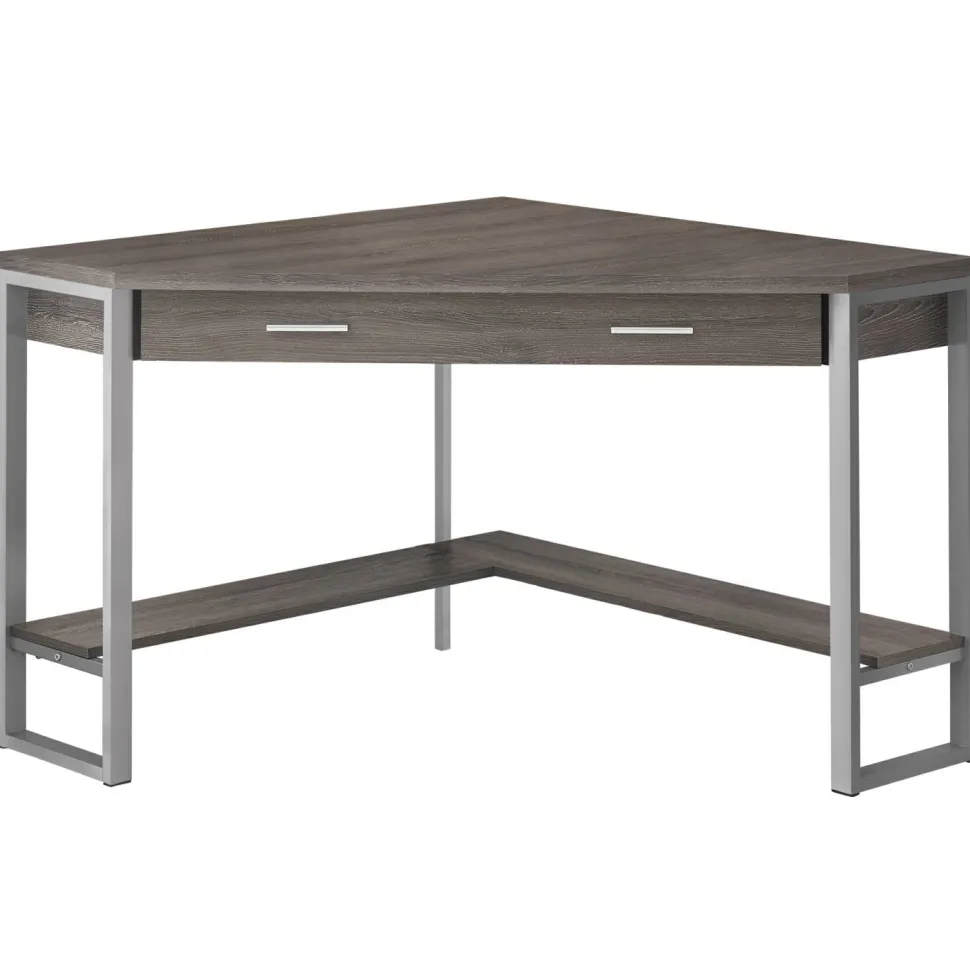 Computer Desk, Home Office, Corner, Storage Drawers, 42"L, Work, Laptop, Brown Laminate, Grey Metal, Contemporary, Modern