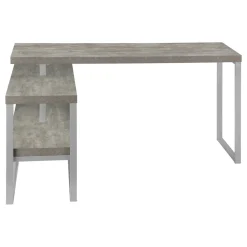 Computer Desk, Home Office, Corner, Left, Right Set-up, Storage Shelves, 60"L, L Shape, Work, Laptop, Grey Concrete Laminate, Silver Metal, Contemporary, Modern