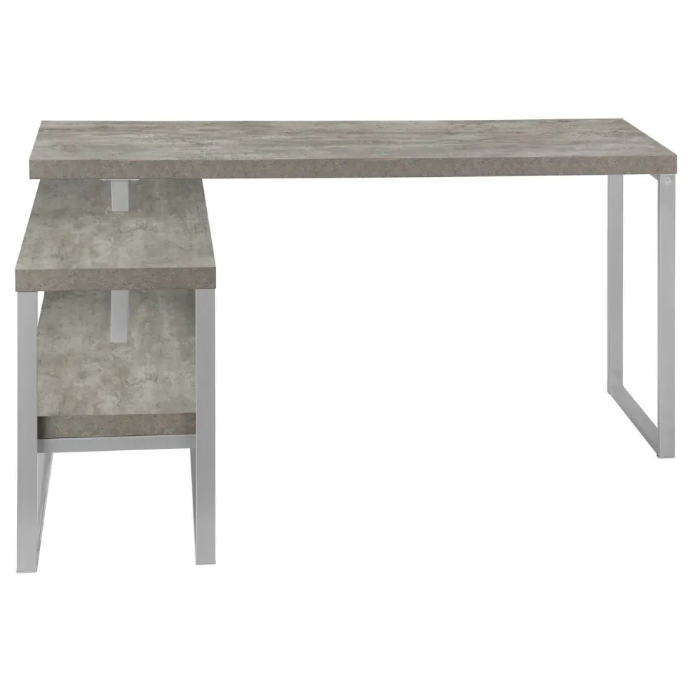 Computer Desk, Home Office, Corner, Left, Right Set-up, Storage Shelves, 60"L, L Shape, Work, Laptop, Grey Concrete Laminate, Silver Metal, Contemporary, Modern