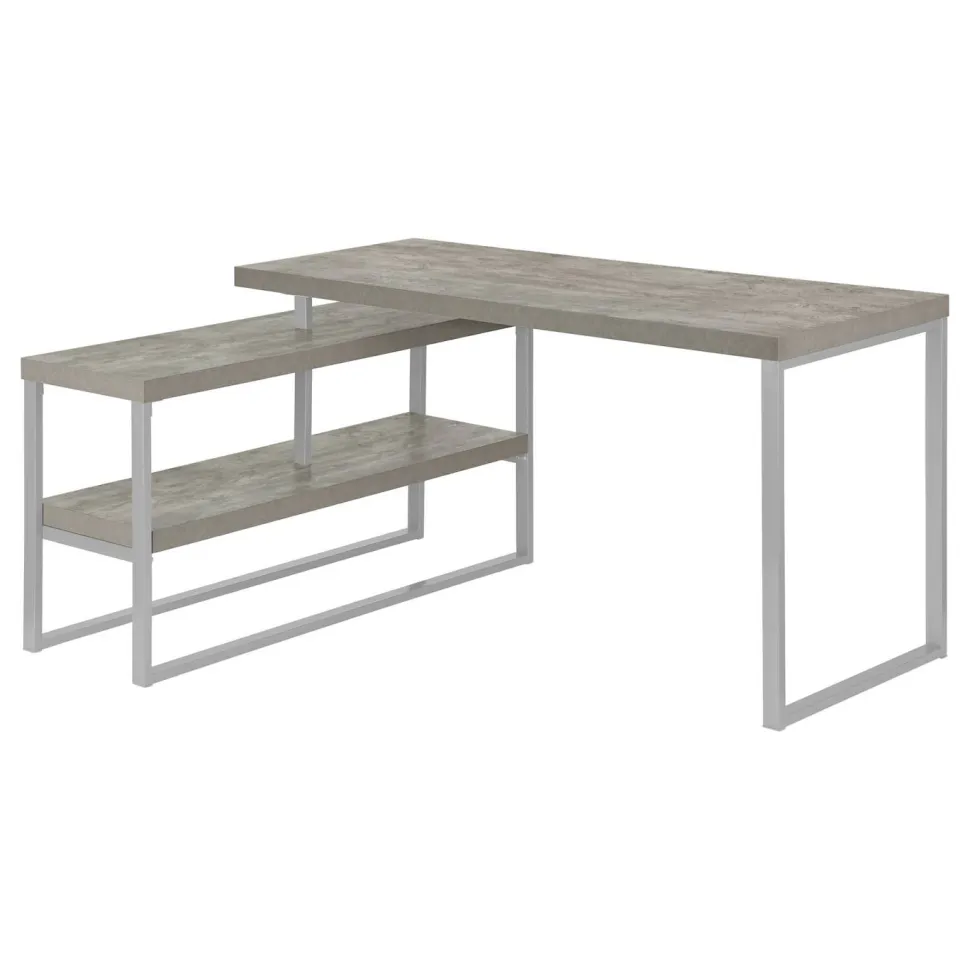 Computer Desk, Home Office, Corner, Left, Right Set-up, Storage Shelves, 60"L, L Shape, Work, Laptop, Grey Concrete Laminate, Silver Metal, Contemporary, Modern