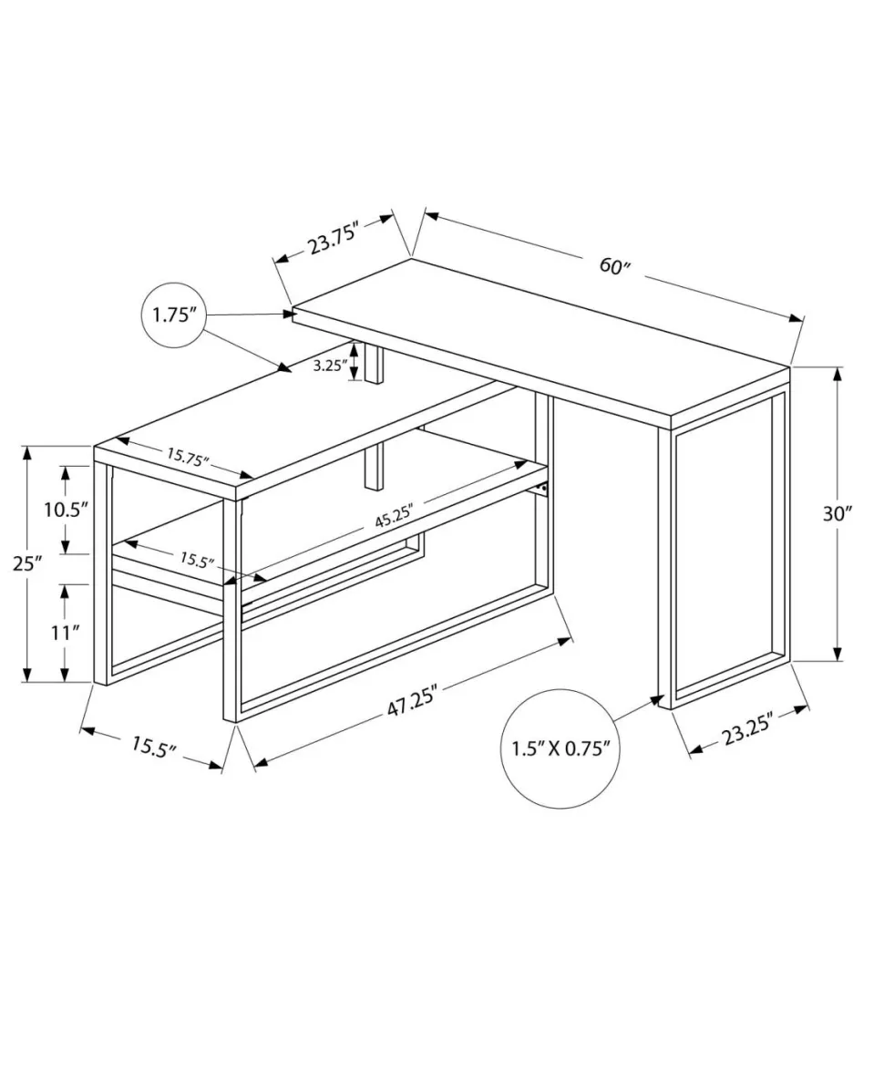 Computer Desk, Home Office, Corner, Left, Right Set-up, Storage Shelves, 60"L, L Shape, Work, Laptop, Grey Concrete Laminate, Silver Metal, Contemporary, Modern