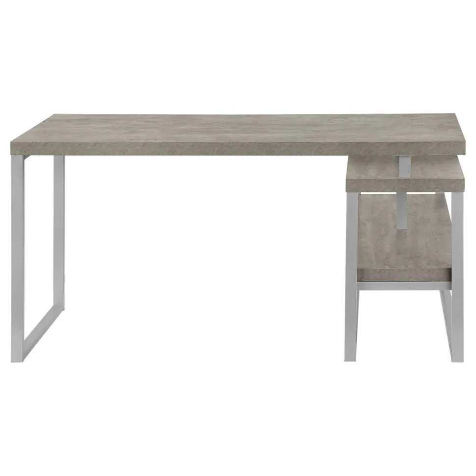 Computer Desk, Home Office, Corner, Left, Right Set-up, Storage Shelves, 60"L, L Shape, Work, Laptop, Grey Concrete Laminate, Silver Metal, Contemporary, Modern