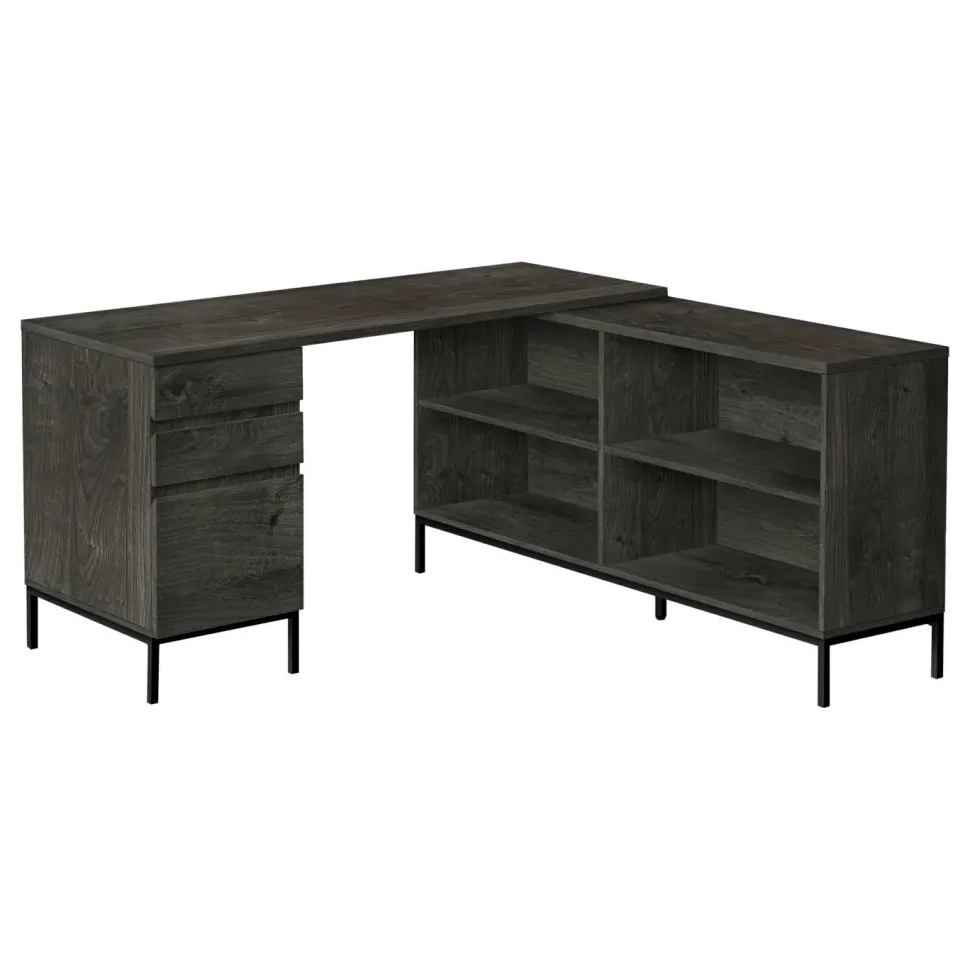 Computer Desk, Home Office, Corner, Storage Drawers, 60"L, L Shape, Work, Laptop, Grey Laminate, Black Metal, Contemporary, Modern