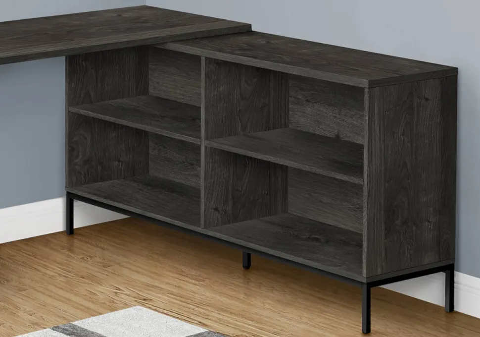 Computer Desk, Home Office, Corner, Storage Drawers, 60"L, L Shape, Work, Laptop, Grey Laminate, Black Metal, Contemporary, Modern