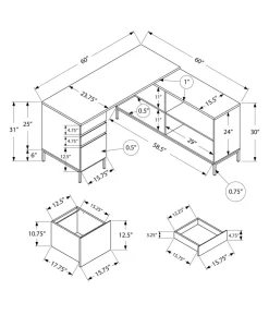 Computer Desk, Home Office, Corner, Storage Drawers, 60