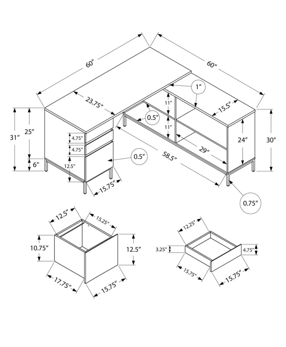 Computer Desk, Home Office, Corner, Storage Drawers, 60"L, L Shape, Work, Laptop, Grey Laminate, Black Metal, Contemporary, Modern