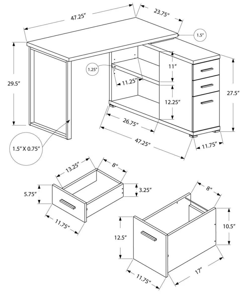 Computer Desk, Home Office, Corner, Left, Right Set-up, Storage Drawers, L Shape, Work, Laptop, Black And Grey Laminate, Black Metal, Contemporary, Modern