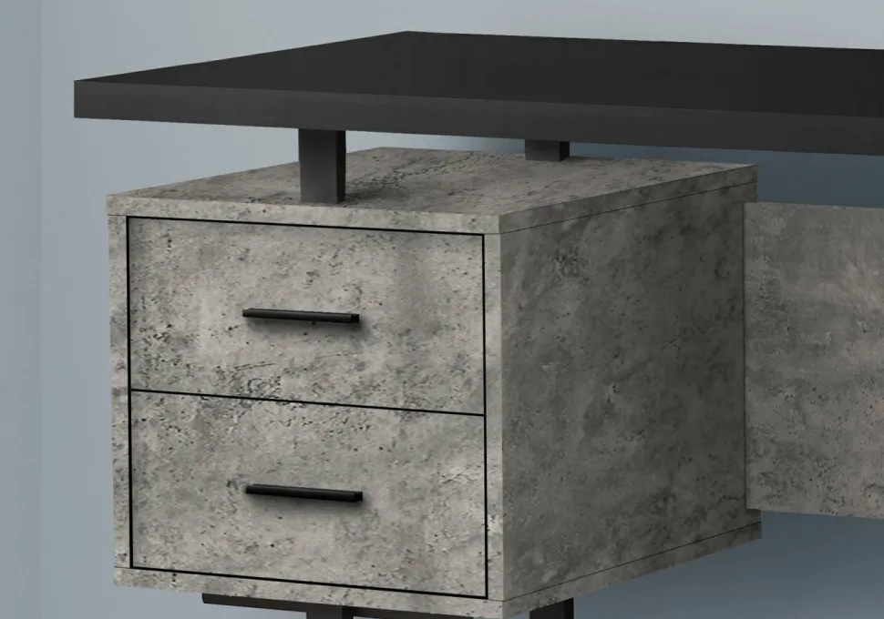 Computer Desk, Home Office, Laptop, Left, Right Set-up, Storage Drawers, 60"L, Work, Black And Grey Concrete Laminate, Black Metal, Contemporary, Modern