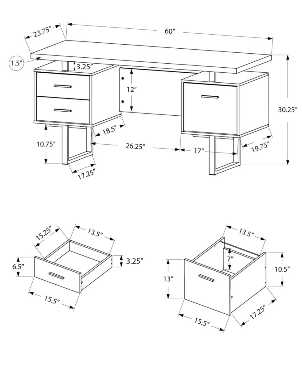 Computer Desk, Home Office, Laptop, Left, Right Set-up, Storage Drawers, 60"L, Work, Black And Grey Concrete Laminate, Black Metal, Contemporary, Modern