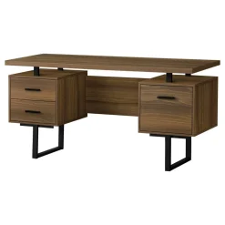 Computer Desk, Home Office, Laptop, Left, Right Set-up, Storage Drawers, 60"L, Work, Walnut Laminate, Black Metal, Contemporary, Modern