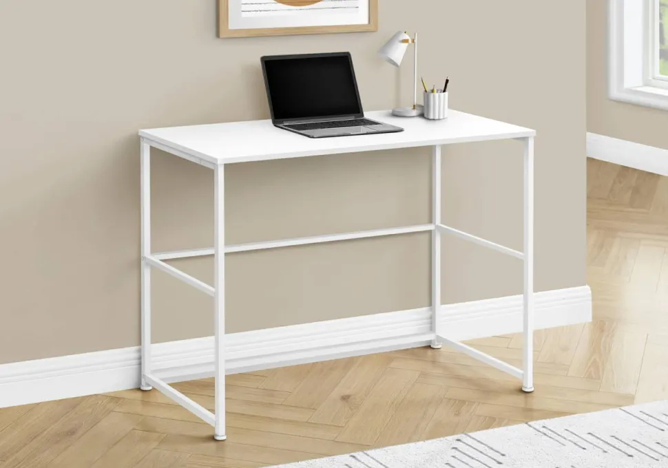 Computer Desk, Home Office, Laptop, Left, Right Set-up, Storage Drawers, 40"L, Work, White Laminate, White Metal, Contemporary, Modern