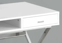 Computer Desk, Home Office, Laptop, Storage Drawers, 48"L, Work, Glossy White Laminate, Chrome Metal, Contemporary, Modern