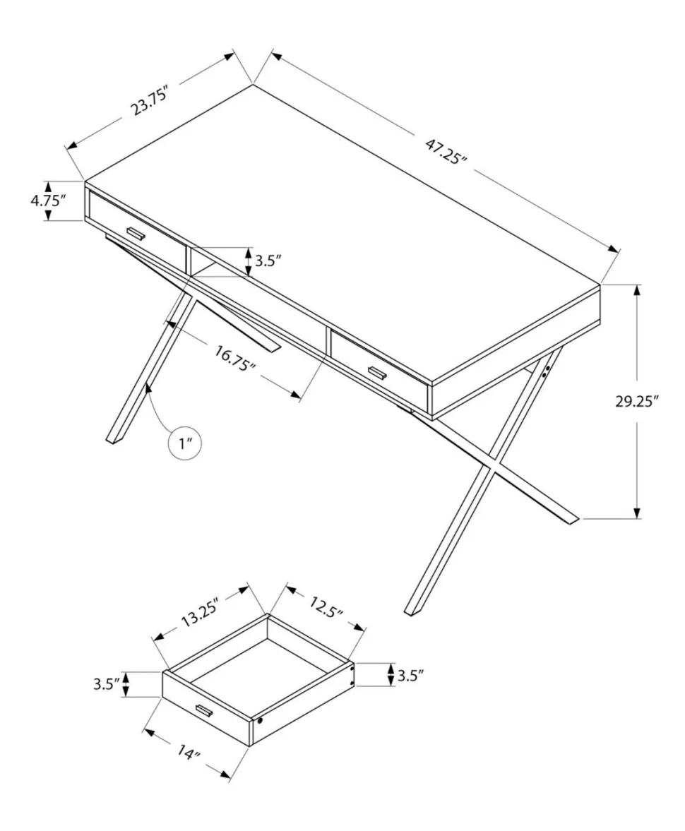 Computer Desk, Home Office, Laptop, Storage Drawers, 48"L, Work, Glossy White Laminate, Chrome Metal, Contemporary, Modern