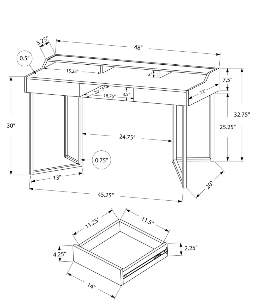 Computer Desk, Home Office, Laptop, Storage Drawers, 48"L, Work, White Laminate, Grey Metal, Contemporary, Modern