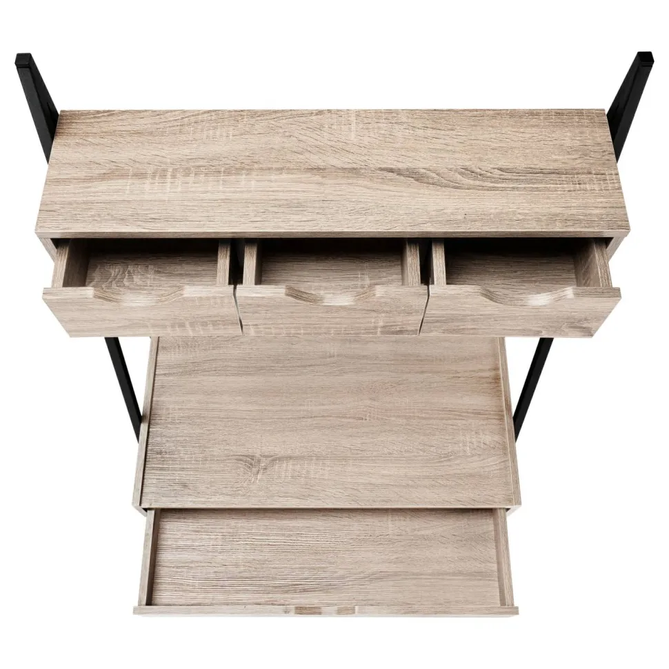 Computer Desk, Home Office, Laptop, Leaning, Storage Drawers, 32"L, Work, Brown Laminate, Black Metal, Contemporary, Modern