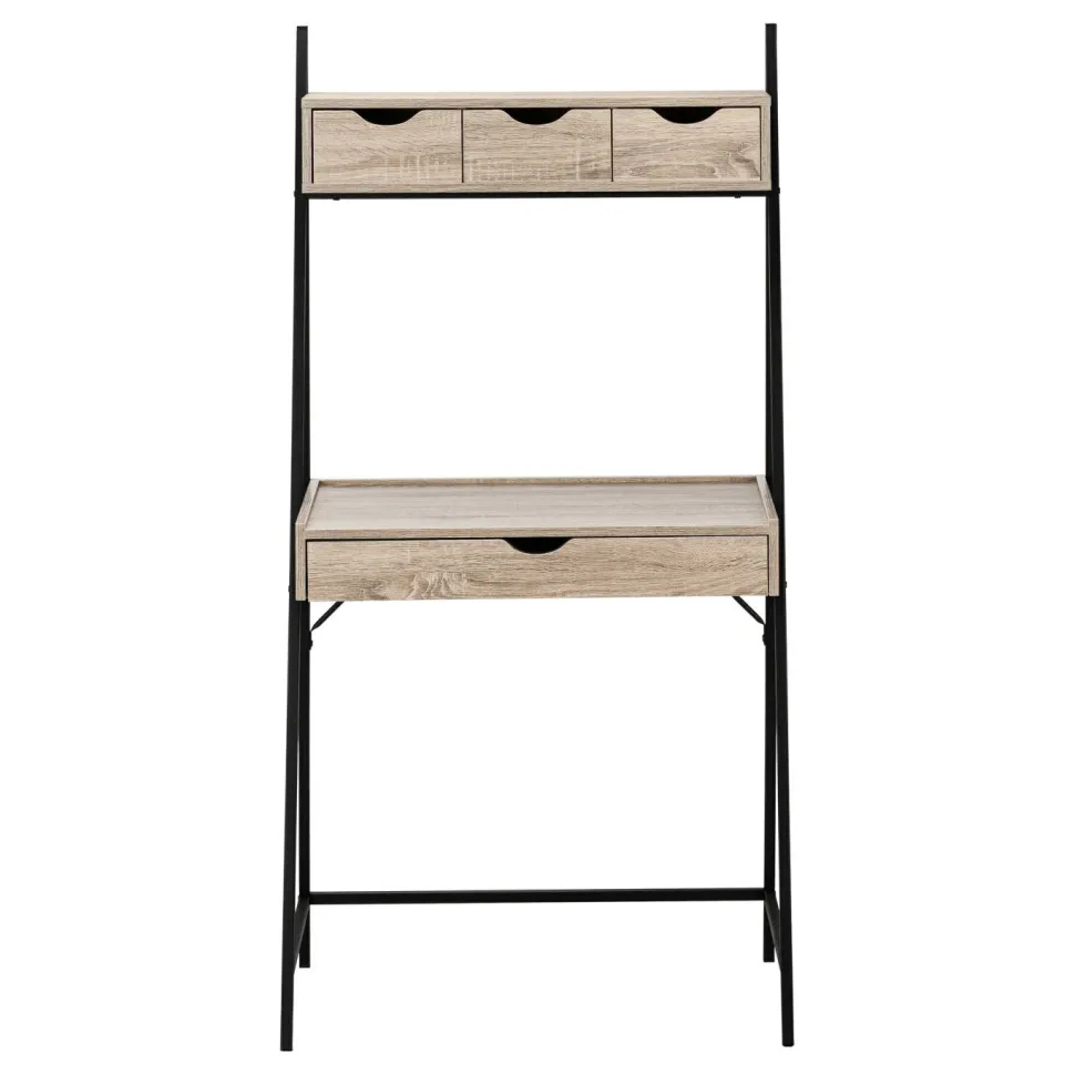 Computer Desk, Home Office, Laptop, Leaning, Storage Drawers, 32"L, Work, Brown Laminate, Black Metal, Contemporary, Modern
