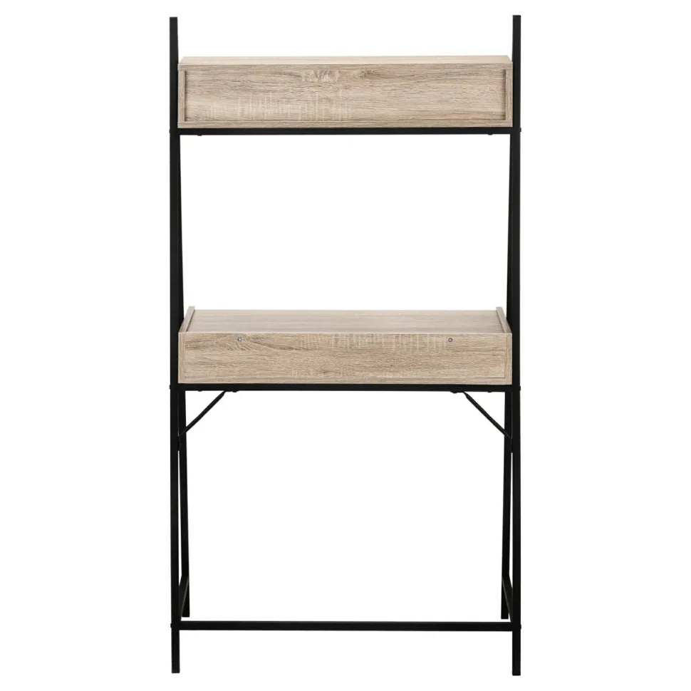 Computer Desk, Home Office, Laptop, Leaning, Storage Drawers, 32"L, Work, Brown Laminate, Black Metal, Contemporary, Modern