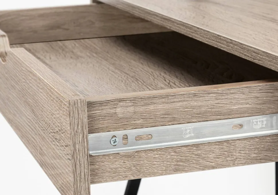 Computer Desk, Home Office, Laptop, Leaning, Storage Drawers, 32"L, Work, Brown Laminate, Black Metal, Contemporary, Modern