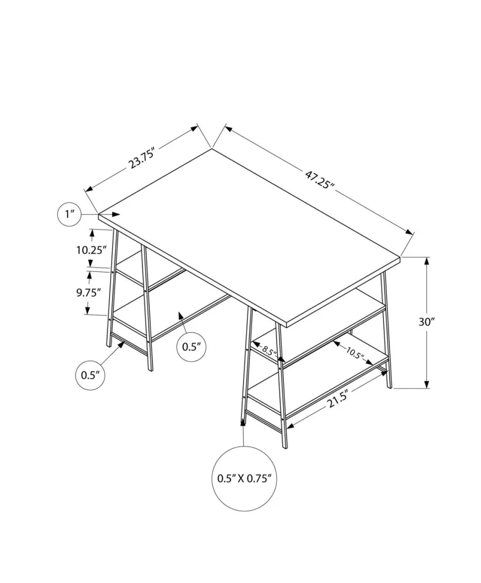 Computer Desk, Home Office, Laptop, Storage Shelves, 48"L, Work, Natural Laminate, White Metal, Contemporary, Modern