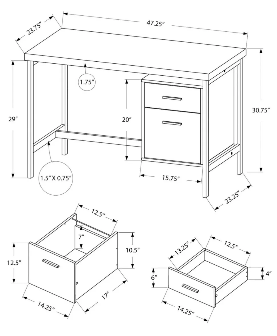 Computer Desk, Home Office, Laptop, Left, Right Set-up, Storage Drawers, 48"L, Work, Brown Laminate, Grey Metal, Contemporary, Modern