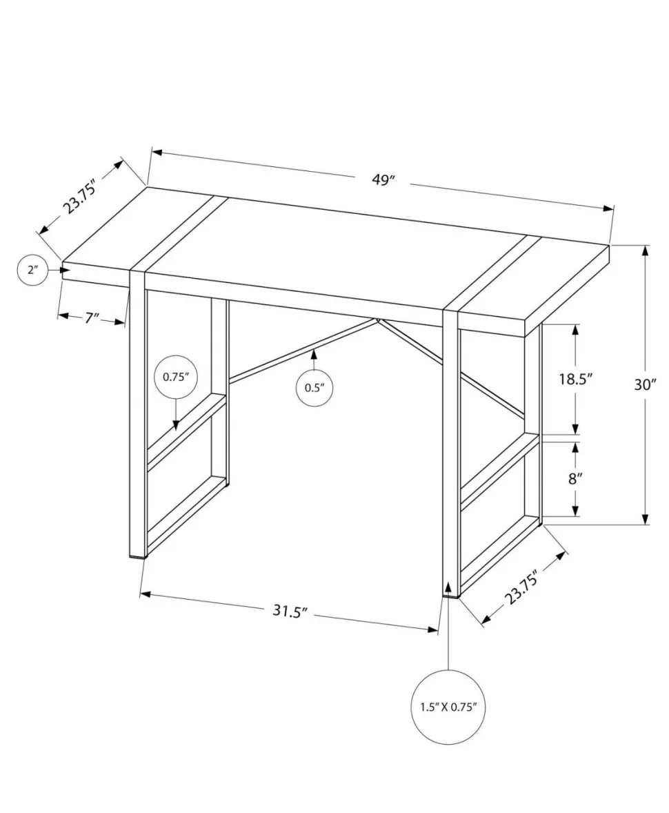 Computer Desk, Home Office, Laptop, 48"L, Work, Walnut Laminate, Black Metal, Contemporary, Modern