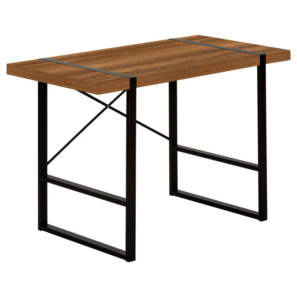 Computer Desk, Home Office, Laptop, 48"L, Work, Walnut Laminate, Black Metal, Contemporary, Modern